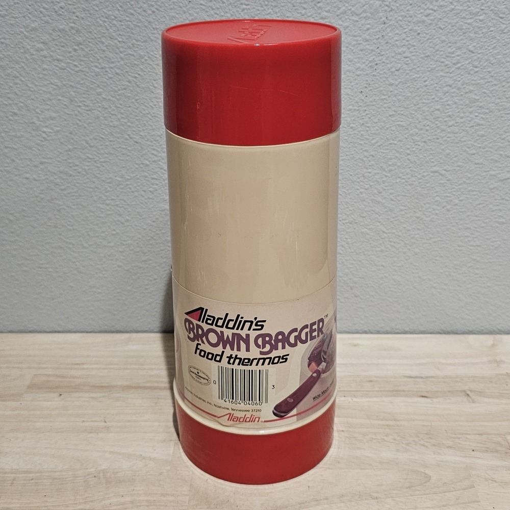 New Old Stock Aladdin Brown Bagger Food Thermos Red 1 Quart Size No 44 Stopper